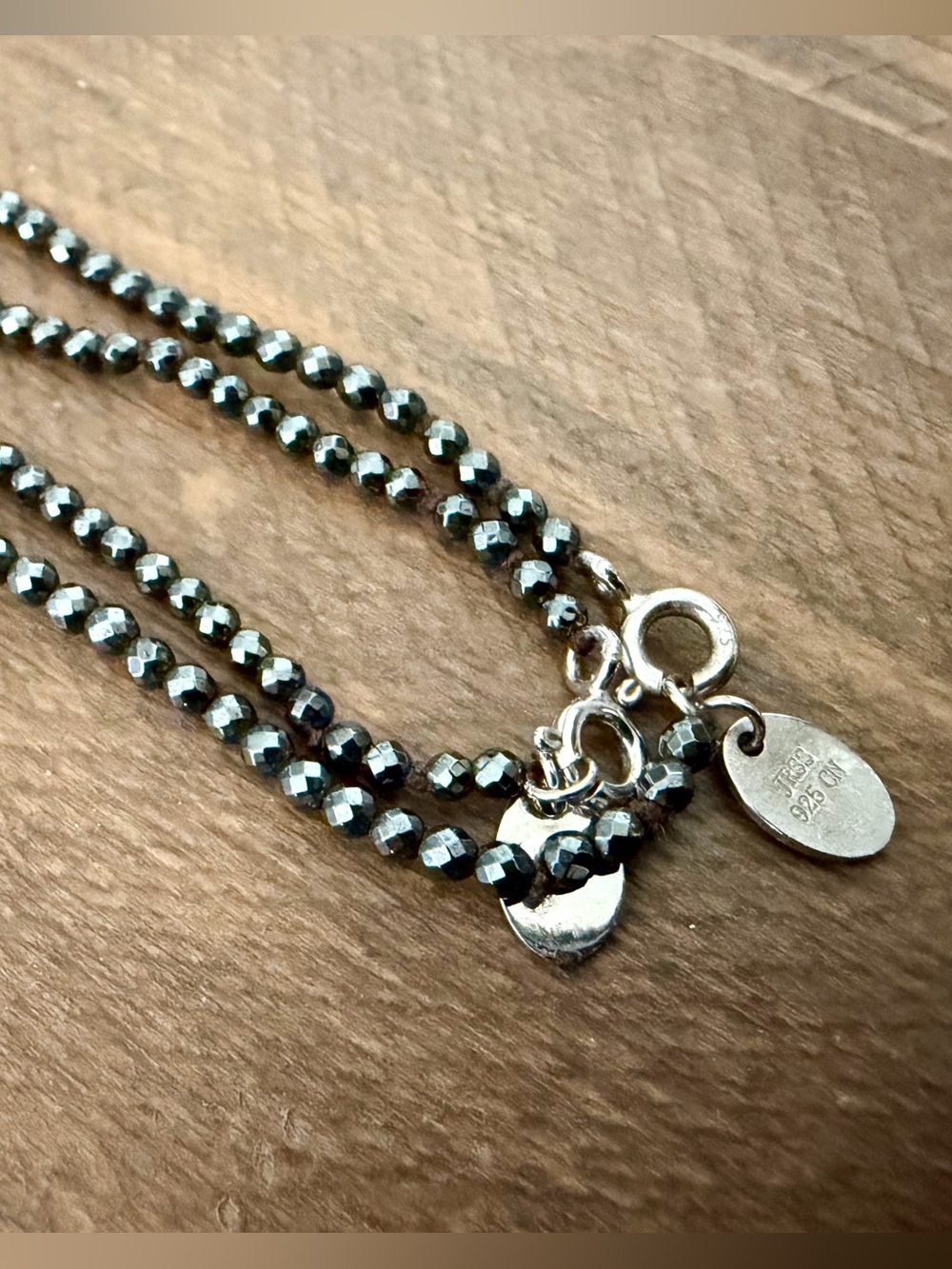 SET OF 2: JRSS STERLING SILVER METALLIC HEMATITE BEADS NECKLACES